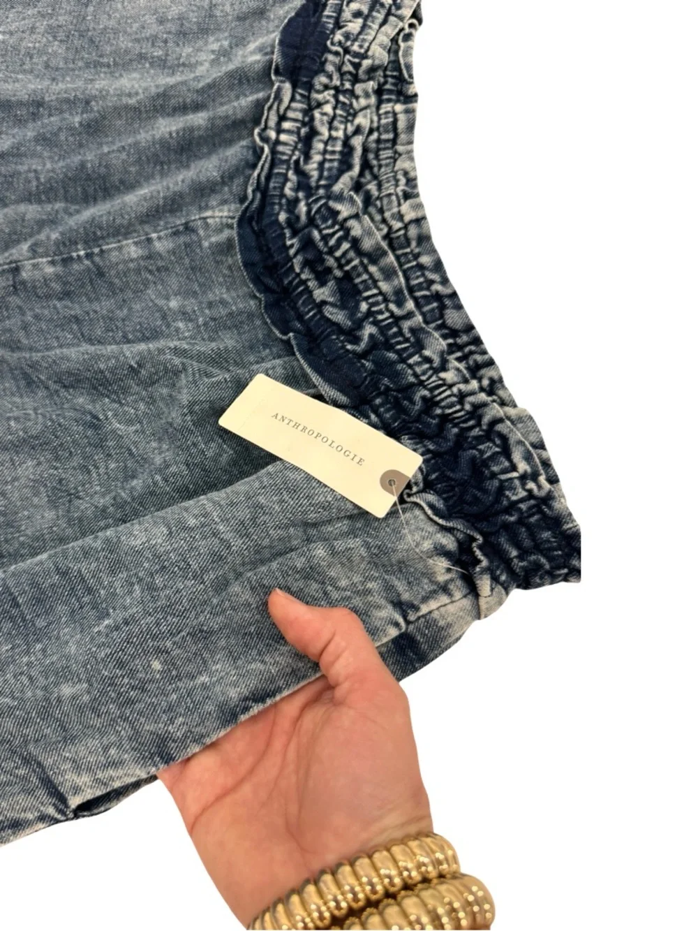 Anthropologie Washed Blue Paperbag Waist Wide-Leg lightweight cotton Jeans - Picture 9 of 15